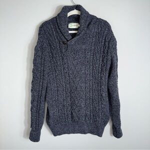 Original Aran Company 100% New Merino Wool Fisherman Sweater-Gray Blue-Large
